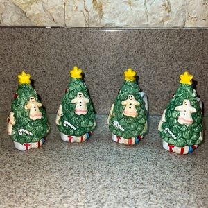 Vintage set of Four Hand Painted Porcelain Christmas Tree Napkin Rings 🎄🎄🎄🎄